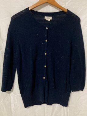 Fat Face Womens L Navy Cardigan Shimmer Classic Knit British Prep Girly Comfort